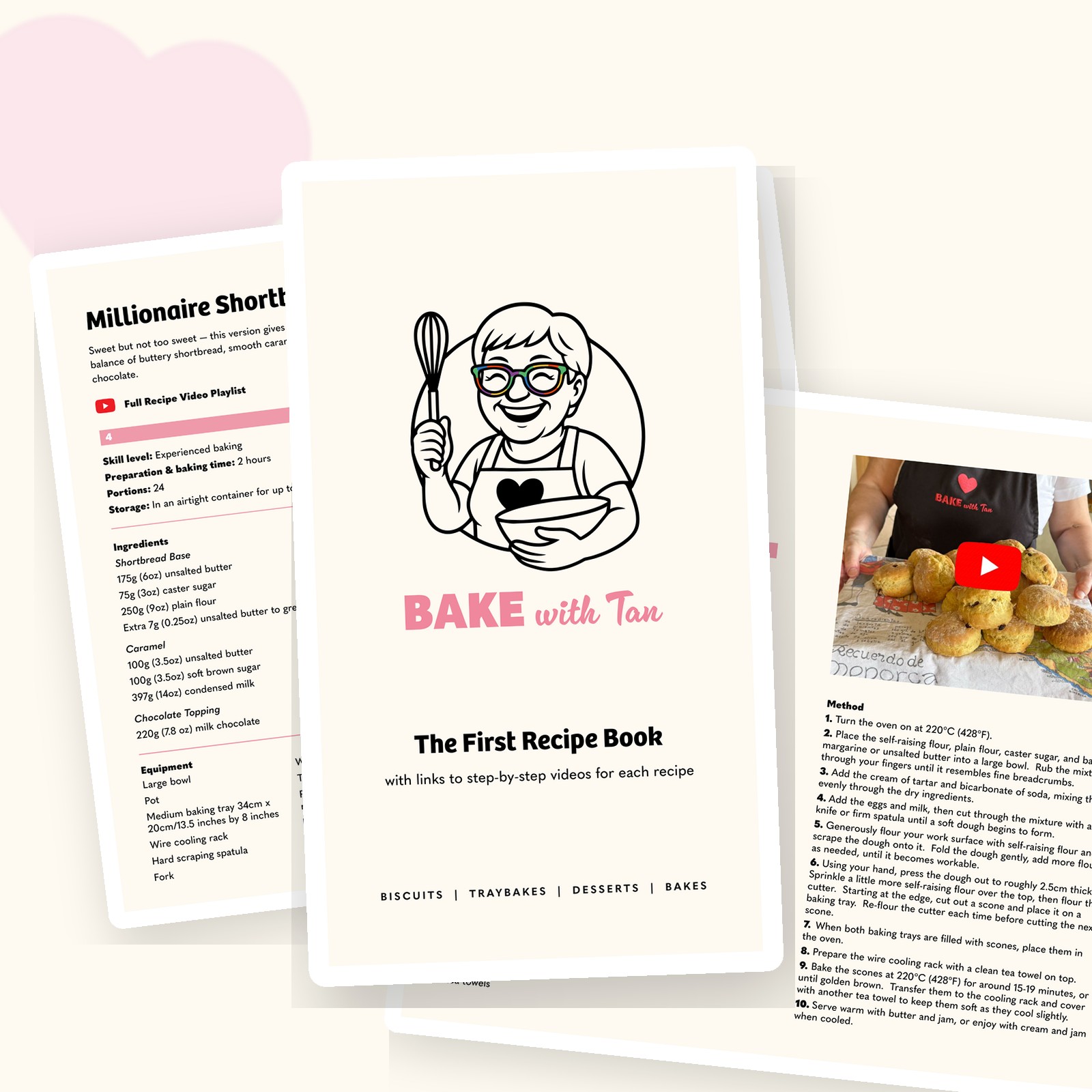 Bake with Tan recipe book pages flat-lay